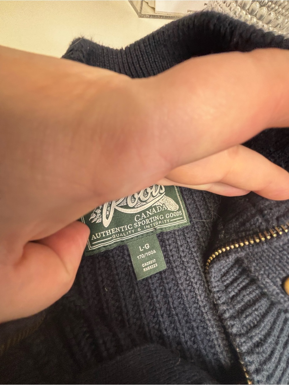 Roots Canada Navy Blue Ribbed Full-Zip Sweater with Pockets with Flaw - Picture 2 of 5
